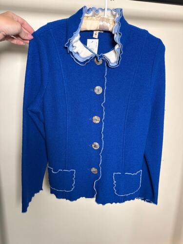 Blue Wool Ruffle Collar Jacket With Admiral's Buttons