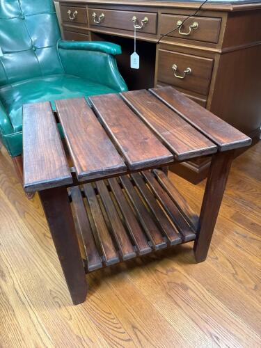 Wooden Slat Side Table in Rustic Style