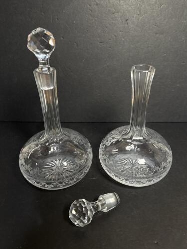 Pair of Cut Glass Decanters with Etched Scrollwork