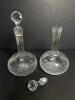 Pair of Cut Glass Decanters with Etched Scrollwork