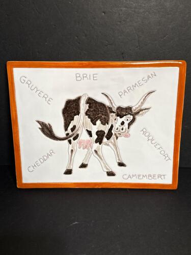 Taste Setter Sigma Italian Ceramic Cheese Plate With Cow Motif
