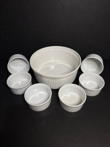 Apilco France White Porcelain Ramekins and Souffle Dish