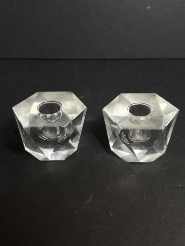 Pair Faceted Crystal Candle Holders