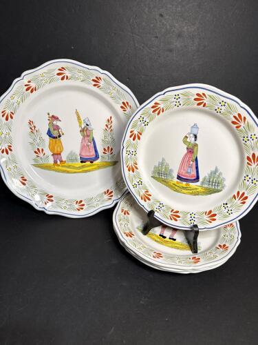 HB Quimper France Hand-Painted Plates in Breton-Style