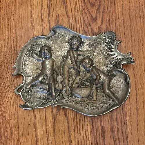 Cast-Metal Musical Cherub Plaque