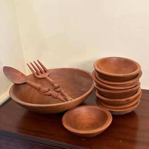 Wooden Salad Bowls and Serving Utensils