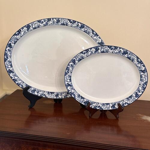 Pair of Wood and Sons Patricia Blue Floral Oval Serving Platters