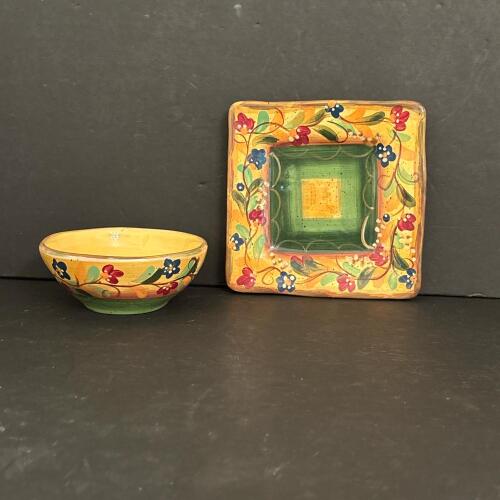 Tabletops Lifestyles Lorraine Hand Painted Ceramic Bowl and Plate