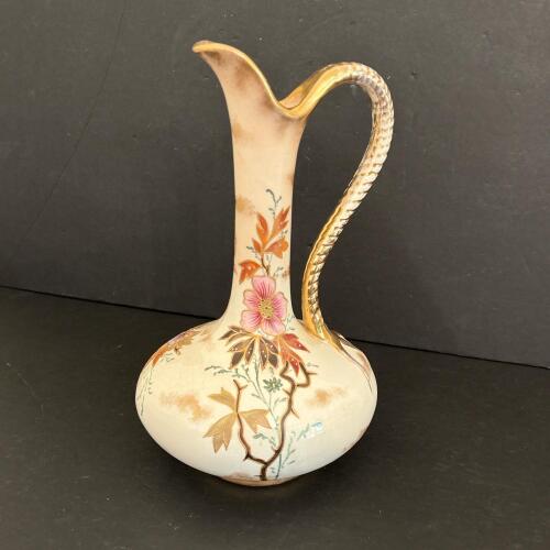 Antique Royal Bonn Floral Ewer with Gilt Handle