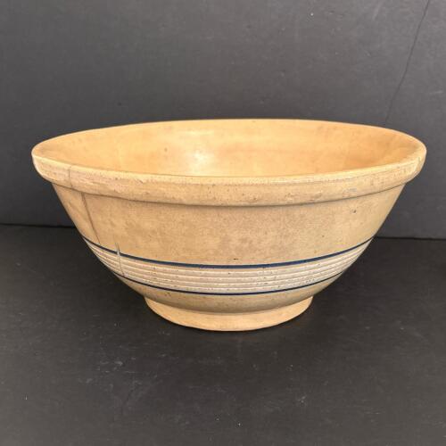 Stoneware Mixing Bowl With Blue Band Decoration