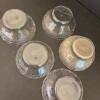 Five Etched Clear Glass Dessert Bowls with Swirl Border Pattern - 7