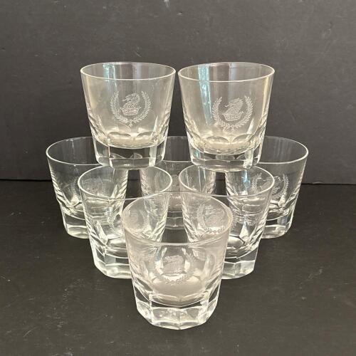 Eight Lowball Glasses with Heraldic Lion Etching