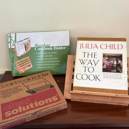 Julia Child's "The Way to Cook" and Two Cookbook Holders