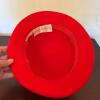 Oscar de la Renta Red Felt Bowler Hat with Feather Accent - 3