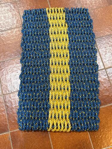 Woven Nautical Rope Doormat with Blue and Yellow Pattern