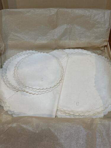 Embroidered Linen Doilies With Scalloped Edges and Monogram