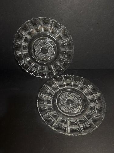 Pair of Pressed Glass Plates with Geometric Motif