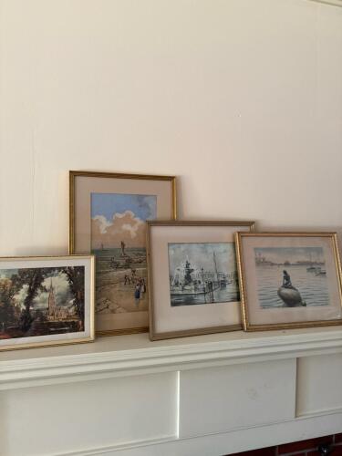 Framed Art Prints: Scene at Langelinie, Salisbury Cathedral, Paris Street and Beach Scene