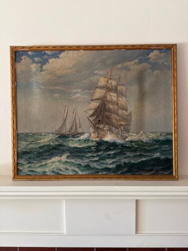 Framed Maritime Oil Painting Reproduction, Signed by J.V.C. Valenkamp