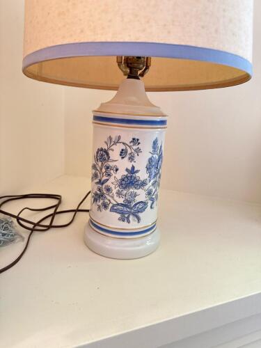Blue and White Ceramic Floral Table Lamp with Shade