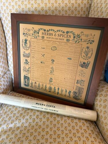 Framed Herbs & Spices Chart and Magna Carta Facsimile Poster