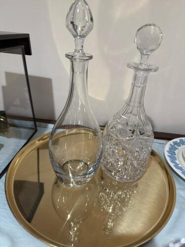 Pair of Decanters on Round Brass Tray