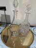 BACCARAT Crystal Decanter and Cut Crystal Decanter on Round Brass Tray