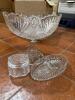 Cut Glass Compote, Divided Relish Dish, and Lidded Jar