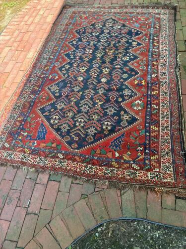 Handwoven Rug in the Caucasian-Style Geometric Motif