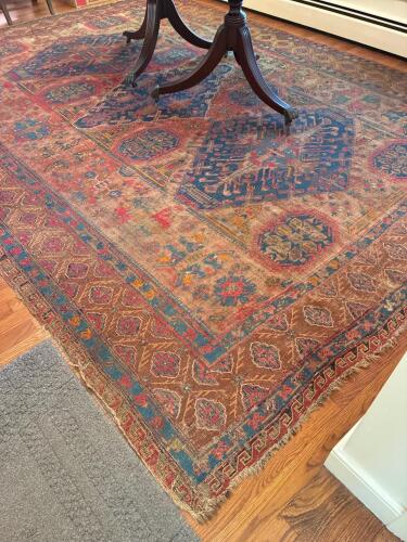 Antique Handwoven Wool Rug with Geometric Motifs