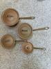 4 French Copper Sauce Pans with Lids, Brass Handles
