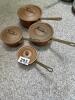 4 French Copper Sauce Pans with Lids, Brass Handles - 6