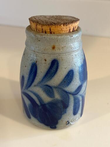Salmon Falls Stoneware Pottery Jar With Blue Floral Design