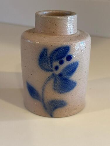 Stoneware Vase With Blue Floral Decoration