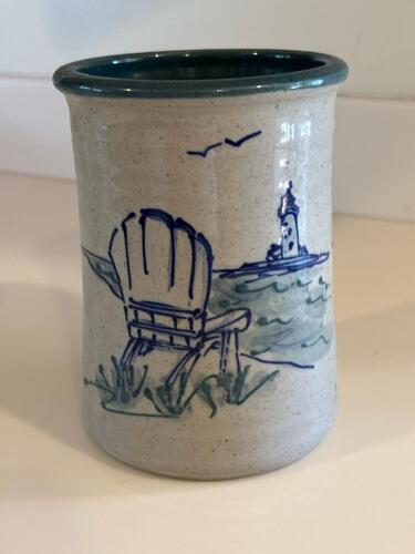 Great Bay Pottery Utensil Crock With Coastal Scene
