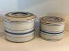 Pair of Antique Blue Stripe Stoneware Crocks With Lids