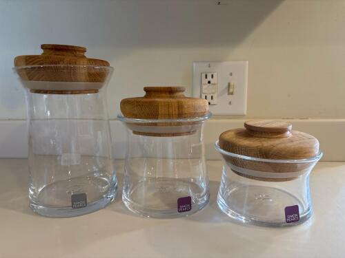 Simon Pearce Glass Canisters with Wooden Lids