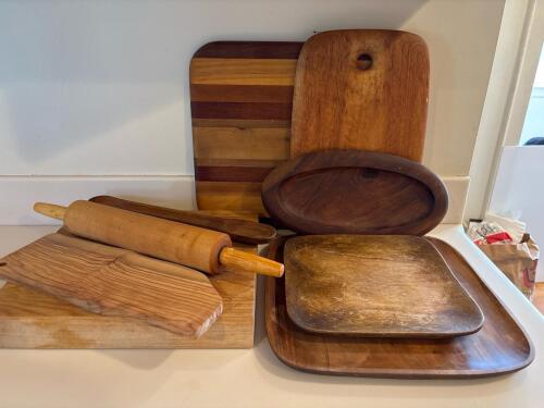 Wooden Serving Platters and Cutting Board Assortment