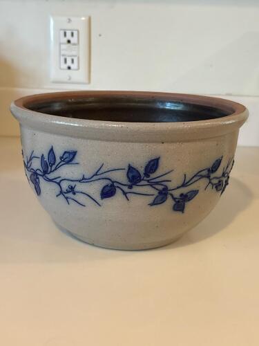 Salmon Falls Stoneware Pot with Blue Vine Design