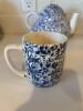 Blue Floral-Patterned Ceramic Teapot with Matching Mugs - 5