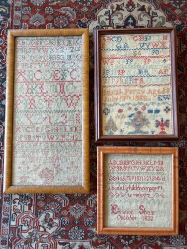 Antique Trio of Framed Needlework Samplers