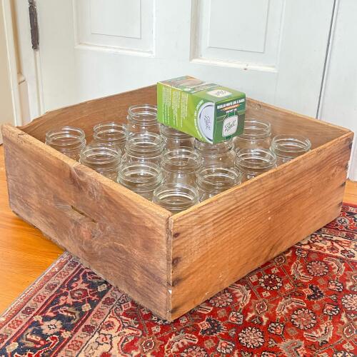 Vintage Wooden Crate With Assorted Ball Canning Jars