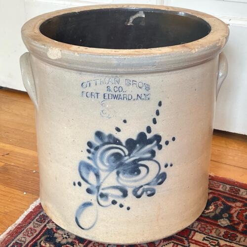 Vintage Ottman Bros. & Co. Fort Edward Stoneware Crock