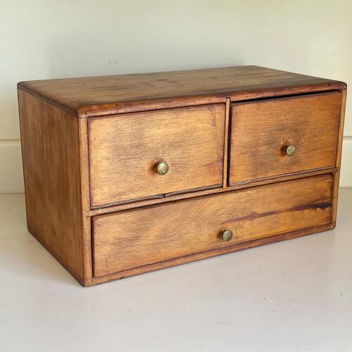 Small Vintage Wooden Three-Drawer Desktop Cabinet