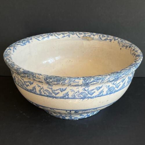 Blue and White Spongeware Mixing Bowl