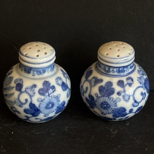 Pair of Vintage Blue and White Porcelain Shakers