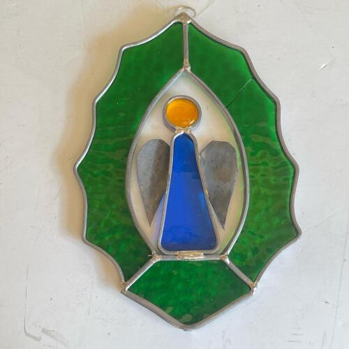 Stained Glass Angel Ornament Holly Leaf-Style