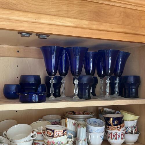 Cobalt Blue Glass Goblets, Tumblers and Ashtray