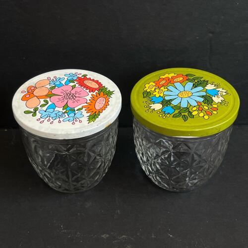 Ball Quilted Crystal Jars with Floral Metal Lids