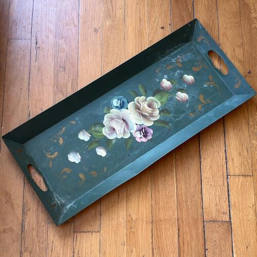 Toleware-Style Metal Tray with Floral Decoration